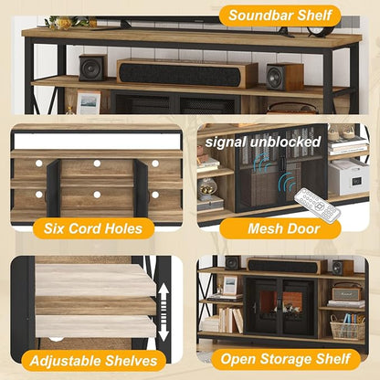 BON AUGURE Tall TV Stand for 65 55 Inch TVs, Industrial Entertainment Center with Storage Cabinet, Wood Farmhouse TV Media Console for Living Room and Bedroom (32 Inch High, Vintage Oak)