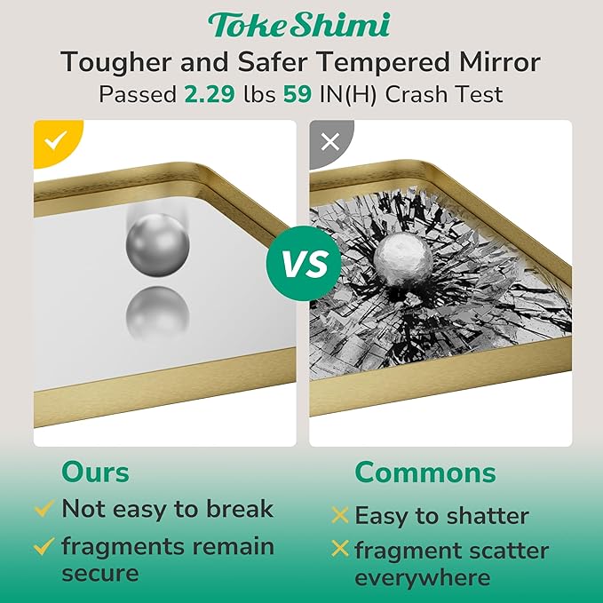 TokeShimi 24x32 Brushed Gold Bathroom Mirror,Bathroom Vanity Mirror with Tempered Glass,Shatterproof Vanity Wall Mirror for Bathroom with Aluminum Frame(Horizontal/Vertical)