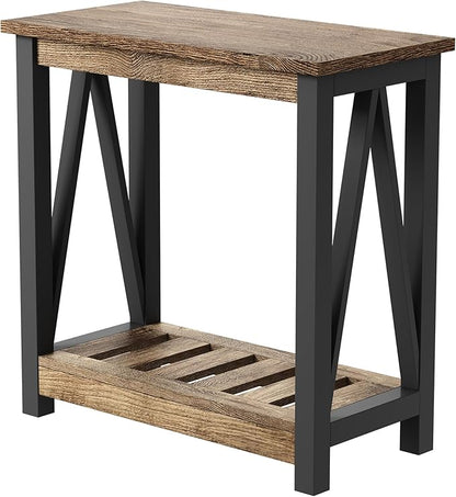ChooChoo Farmhouse End Table Set of 2, Rustic Vintage Narrow End Side Table with Storage Shelf for Small Spaces for Living Room, Bedroom Rustic Oak & Black