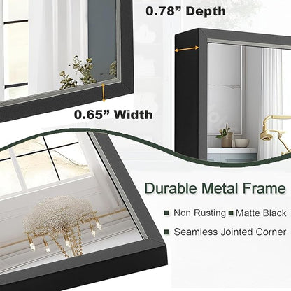 Bathroom Mirror, 30x48 Inch, Black Frame, Rectangle, Wall Mounted, Metal Framed Vanity Mirror, Modern, Hangs Horizontal Or Vertical