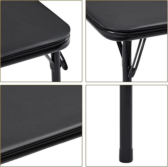 VECELO Folding Card Table and Chair Set of 5 Portable with Padded Tabletop, No Assembly Required, Black