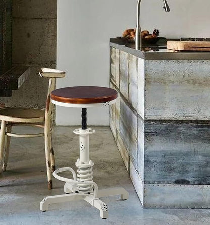 Topower Industrial Retro Vintage Farm Wooden Seat Tractor Stool Kitchen Swivel Height Adjustable bar Stool Antique White