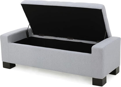 Ball & Cast 50.8" Upholstered Storage Ottoman with Tufted Waffle Stitch,End Bench w/Uses Pressure Hinges and Wood Legs,Entryway Fabric Footrest Stool for Living Room & Bedroom,Navy Blue