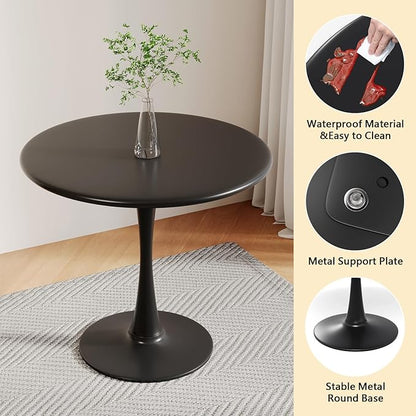 Black Small Tulip Table, 24 Inch Round Dining Table for 2 Person with Pedestal Base for Kitchen, Circle Bistro Table, Mid Century Modern Cafe Tables for Small Spaces in Living Room, Office, Pub, Bar