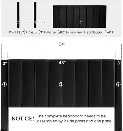 SHA CERLIN Full Bed Frame/Velvet Upholstered Platform Bed Frame with Headboard/Strong Wood Slats Support/Mattress Foundation/No Box Spring Needed - Black