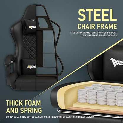 Gaming Chair,Ergonomic Computer Chairs for Adults with Footrest, PU Leather Office Chair with Adjustable Lumbar Support & Pocket Spring Cushion - Heavy Duty 400lb Capacity Gamer Chair(Black)