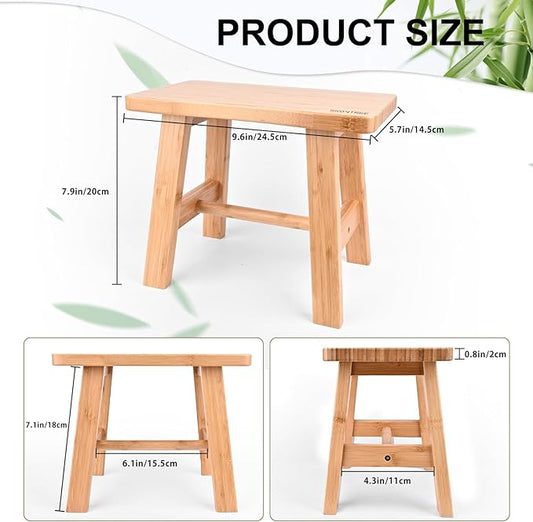 Bamboo Step Stool for Kids Adults Bathroom, 8 Inch One Step Stool You Can Sit On for Bedroom and Kitchen (Small).