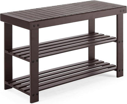 Sweetcrispy Shoe Rack Bench, 3-Tier Bamboo Entryway Storage Organizer, 286lb Capacity, Shoes Stand for FrontDoor Entrance, Bedroom, Living Room, Bathroom, Balcony, 11.3 x 27.6 x 17.8 Inches, Brown