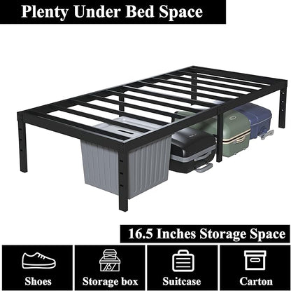 18 Inch Twin XL Bed Frames, Metal Platform Twin XL Bed Frame with High Storage, Eassy Assembly 2,500 Lbs Heavy Duty Bedframes, Black