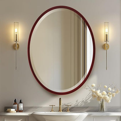 OVALCREST - Oval Wooden Beveled Wall Mirror for Home Decor, Bathroom, Vanity, Bedroom, Living Room, Hallway - London Style (Black Cherry) 19.1 x 25.1