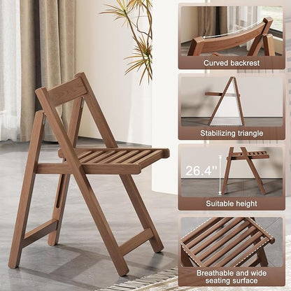 Soild Wood Folding Chairs Set of 2,Indoor or Outdoor Wooden Foldable Dining Chairs, 300lbs Capacity, Space-Saving and Portable Design for Home Kitchen, Lawn, Patio,No Assembly Needed
