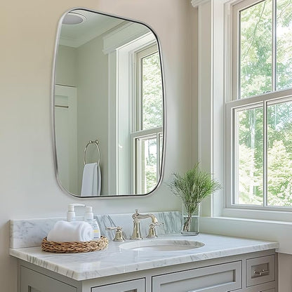 ANDY STAR Brushed Nickel Oval Bathroom Mirror for Over Sink, 24x36 Inch Bathroom Vanity Mirror with Unique Oblong Rounded Corner Tube Metal Frame-Modern Design with Anti-Rust Stainless Steel Frame