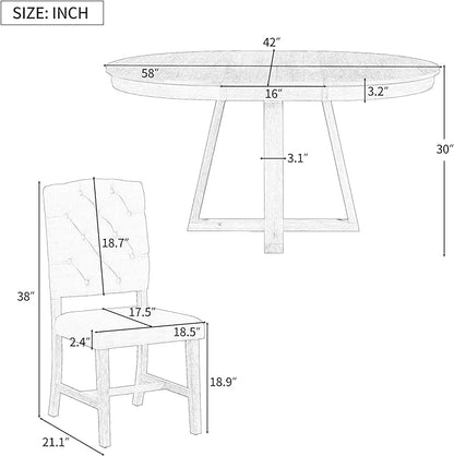 Ball & Cast 5 Piece Dining Table Set with 4 Upholstered Chairs,Living Room Furniture W/ 42" Table,Tabletop Can be Adjusted from Round to Oval in Shape,for Restaurant,Home Bistro,Walnut