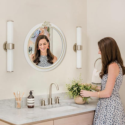 Vintage Round Wall Mirror 28inch Farmhouse Wooden Vanity Mirror for Wall Decor, Decorative Antique White Bathroom Mirrors, Traditional Art Home Decor for Dressing Table, Living Room or Bedroom