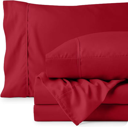 Bare Home Twin Sheet Set - 1800 Ultra-Soft Microfiber Twin Bed Sheets - Double Brushed - Deep Pockets - Easy Fit - Extra Soft - 3 Piece Set - Bedding Sheets & Pillowcases (Twin, Red)