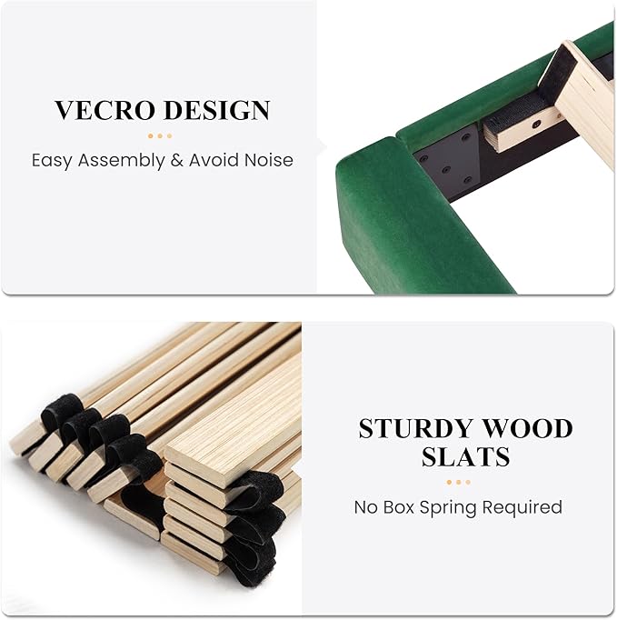 SHA CERLIN Twin Bed Frame/Velvet Upholstered Platform Bed Frame with Headboard/Strong Wood Slats Support/Mattress Foundation/No Box Spring Needed - Green