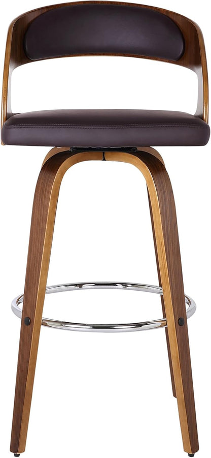 Armen Living Shelly 30" Bar Height Swivel Brown Faux Leather and Walnut Wood Bar Stool - Set of 4