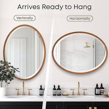 OVALCREST - Oval Wooden Beveled Wall Mirror for Home Decor, Bathroom, Vanity, Bedroom, Living Room, Hallway - London Style (Sunset Gold) 13.1 x 17.1
