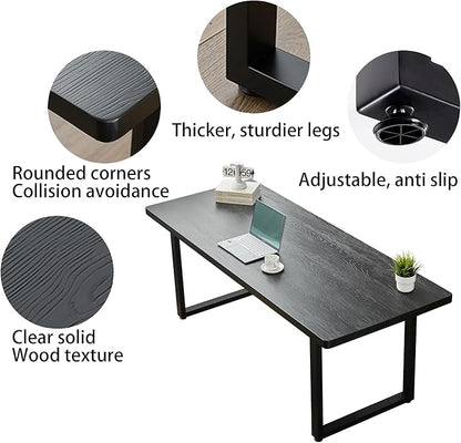Modern Solid Wood Dining Table with Metal Base Stylish Durable Dining Room Table in Black Multiple Sizes Home Use Office Desk(62.99in)
