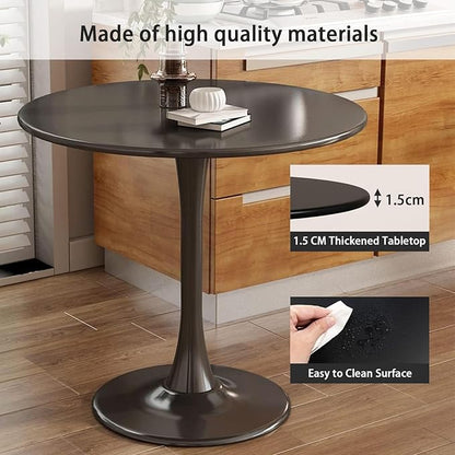 Black Round Dining Table, 24 Inches Tulip Round Kitchen Table, Mid-Century Leisure Table for Small Places, Dining Room, Living Room, Cafe