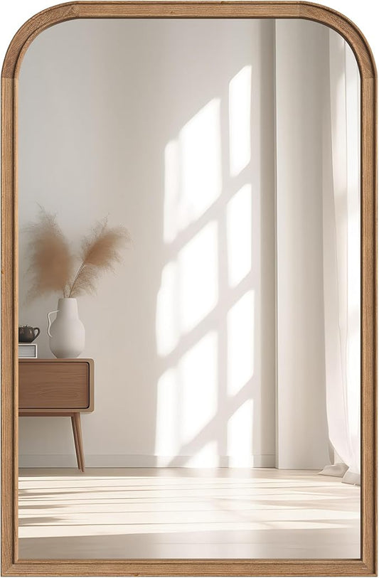 24"x36" Solid Wood Bathroom Mirror Tempered Glass for Wall Mounted, Rustic Wood Frame Wall Mirror Decorative for Bedroom Living Room Vanity Mirror Entryway Mirror, Brown