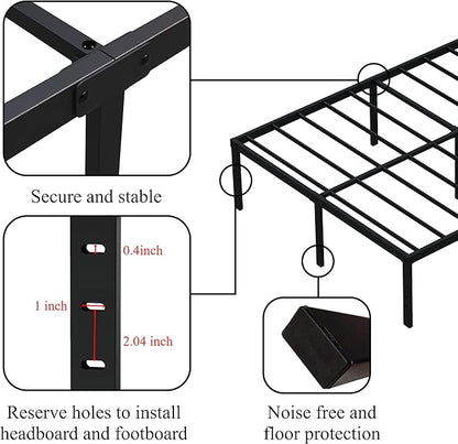 18 Inch Queen Bed Frame No Box Spring Required, Metal Platform Queen Size Bed Frames with High Storage, Eassy Assembly 3,500 Lbs Heavy Duty Bedframes, Black