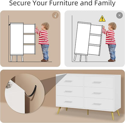 Shintenchi 6 Drawer Dresser, Wide Chest of Drawers Organizer Storage with Drawers, Large Storage Cabinet, Modern Design Dresser for Bedroom, Living Room, Porch, White
