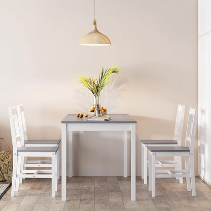 SogesPower Dining Table Set for 4, 5-Piece Wood Kitchen Dining Table Set with 4 Chairs for Kitchen Dining Room Restaurant Small Space, 47" Grey&White