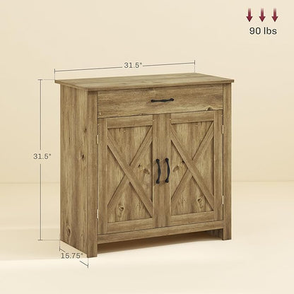 HOMCOM Farmhouse Sideboard Buffet Cabinet, Barn Door Coffee Bar Cabinet with Drawer and Adjustable Shelf, for Living Room, Entryway, Natural Wood