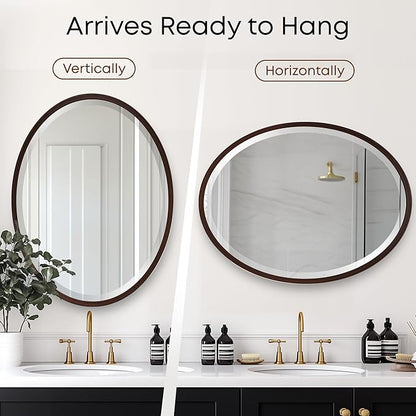 OVALCREST - Oval Wooden Beveled Wall Mirror for Home Decor, Bathroom, Vanity, Bedroom, Living Room, Hallway - London Style (Black Walnut) 21.1 x 31.1