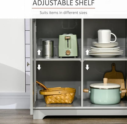 HOMCOM Sideboard with Solid Wood Countertop, Modern Kitchen Storage Cabinet, Coffee Bar Cabinet with 3 Drawers, Doors and Adjustable Shelf, Gray