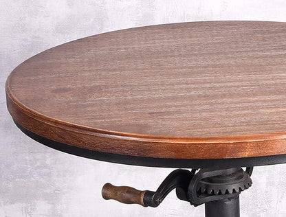 Diwhy Pub Set Industrial Style Adjustable Height 33.5-39.4in Dining Table Dia 23.6" Wooden Top with Handle Bar Table