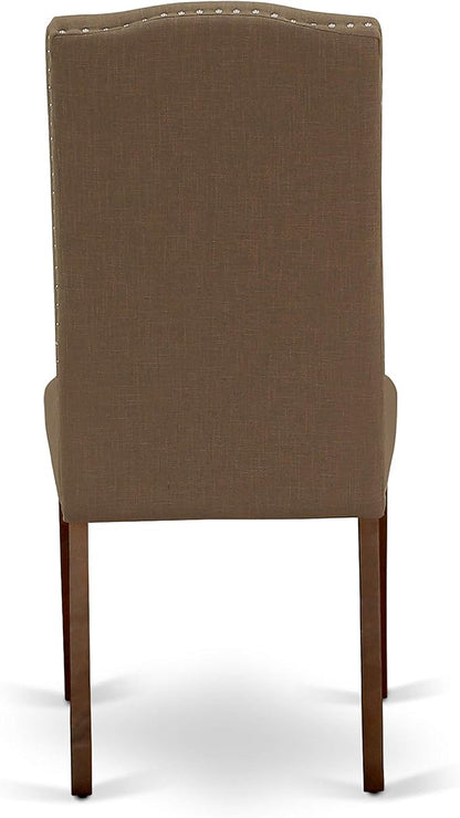 East West Furniture CAEN5-MAH-18 5 Piece Dinette Set Includes a Rectangle Dining Room Table and 4 Dark Coffee Linen Fabric Upholstered Parson Chairs, 36x60 Inch, Mahogany