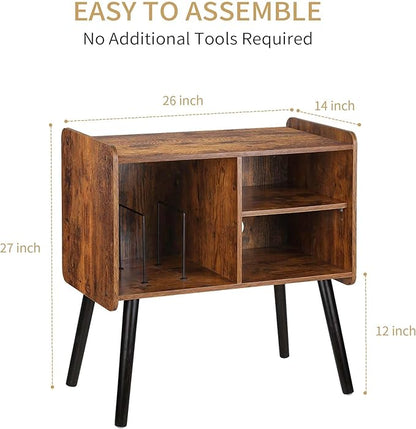 Record Player Stand with Vinyl Record Storage, Mid-Century Turntable Stand for Living Room Bedroom Office, Record Player Table, Vinyl Holder Holds up to 100 Albums, Rustic Brown