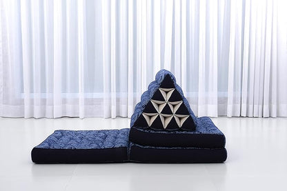 Leewadee - Comfortable Japanese Floor Mattress - Thai Floor Bed with Triangle Cushion - Futon Mattress - Thai Massage Mat, 67 x 21 inches, Blue White, Kapok Filling
