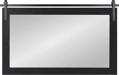 Kate and Laurel Cates Farmhouse Horizontal Wood Framed Wall Mirror, 40 x 26, Black, Barn Door-Inspired Rustic Mirrors for Wall