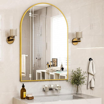 HARRITPURE Arched Wall Mirror – 30"x40" Arch Bathroom Mirror Metal Frame Vanity Mirror for Bedroom, Entryway Dresser Decor, Gold
