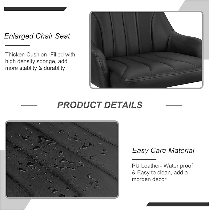 VECELO Barstools Set of 4, Counter Height Bar Stools Adjustable Stools with Back and Arm, Kitchen Island Stools Swivel Bar Chairs for Pub Dinning Room, Black