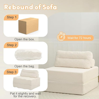 MeMoreCool Instant Guest-Ready Comfort — Convertible Sofa Chair for Small Apartments & dorms, Folds into a futon with Pillow, no Assembly, Space-Saving Design, Perfect for overnights & Studios, Beige
