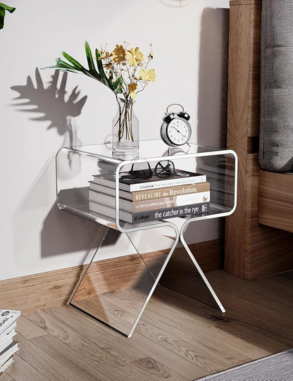 Acrylic Nightstand Side Table Modern Design Clear Home Decor Display End Table for Living Room (Clear)