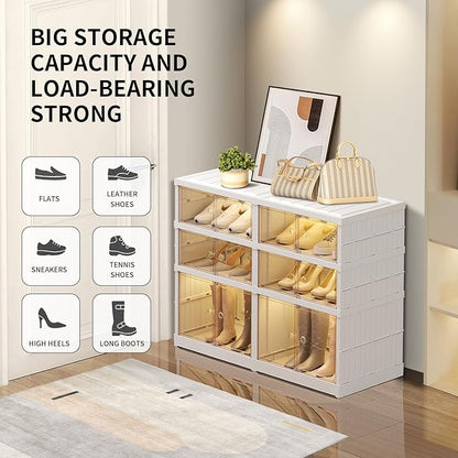 3 Tier Foldable Shoe Rack Organizer for Closet 6-12Pairs Plastic Collapsible Shoe Racks Shelf for front door entrance Stackable Clear Folding Shoes Storage boxes XLarge Storage Cabinet