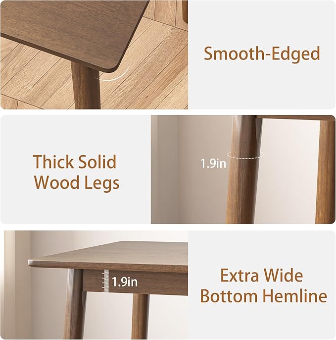 100% Solid Wood Rectangular Dining Table - 47.2" Mid Century Modern Kitchen Table, Wooden Dining Tables Seats 2-4 People，Small Farmhouse Rectangle Desk for Dining Room, Kitchen, Living Room (Walnut)