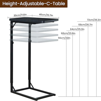 Premium Adjustable C Shaped End Table, Mini Side Tables for Couch and Sofa, Small Coffee Table with Metal Frame, Beautiful and Practical Sidekick for Your Living Room, Bedroom, Bedside, Rustic Black