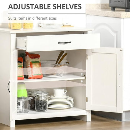 HOMCOM Farmhouse Sideboard Buffet Cabinet, Barn Door Coffee Bar Cabinet with Drawer and Adjustable Shelf, for Living Room, Entryway, White Wash