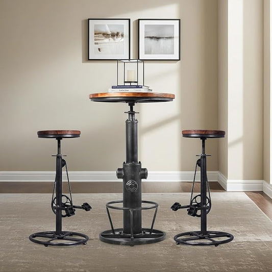 Set of 2 Industrial Bar Stool-Swivel Vintage Coffee Kitchen Dining Island Chair-Bike Pedal Footrest-Extra Tall Pub Height Adjustable 29-37"
