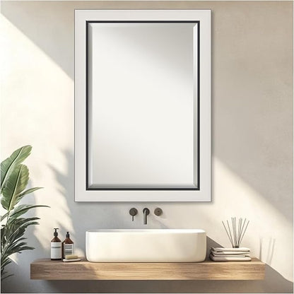 Amanti Art Silver Bathroom Mirror for Over Sink, 30x42 Ellie Silver Black Rectangle Vanity Mirror, Large Modern Contemporary Frame, Hangs Horizonally and Vertically, Bathroom Wall Decor, Beveled Edge