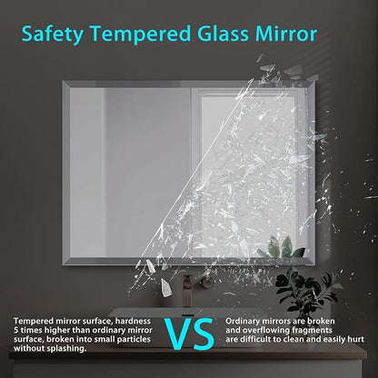 Frameless Beveled Edge Bathroom Mirror 55x30 Inch Rectangle Wall Mirror Explosion Proof and Shatterproof Bathroom Vanity Mirror Wall Mounted Hang Firmly (Horizontal or Vertical)