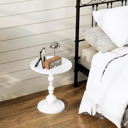 XIV Metal Small Round Side End Table, Vintage Matte Coffee Drink Cocktail Table, Accent Pedestal Table for Living Room Corners and Small Spaces, 21'' Height (White)