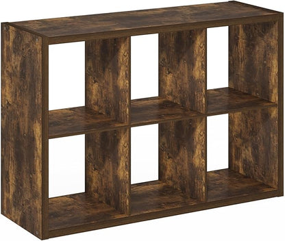 Furinno Cubicle Open Back Decorative Cube Storage Organizer, 6-Cube, Amber Pine