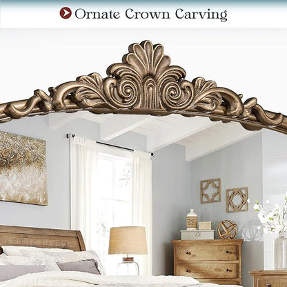 30" x 40" Antique Gold Arched Mirror for Wall, Vintage Brass Bathroom Mirror with Metal Frame, Bronze Ornate Gold Vanity Mirror for Entryway, Mantel, Powder Room